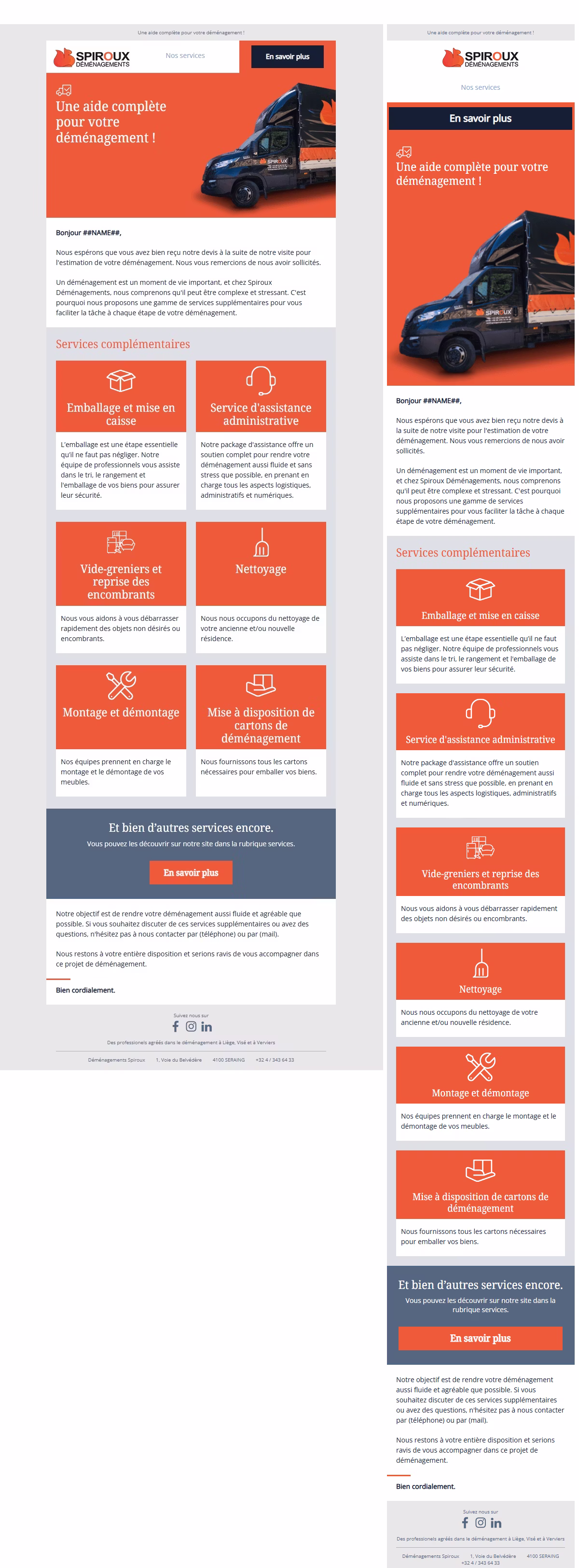 Mailing responsive pour Déménagements Spiroux