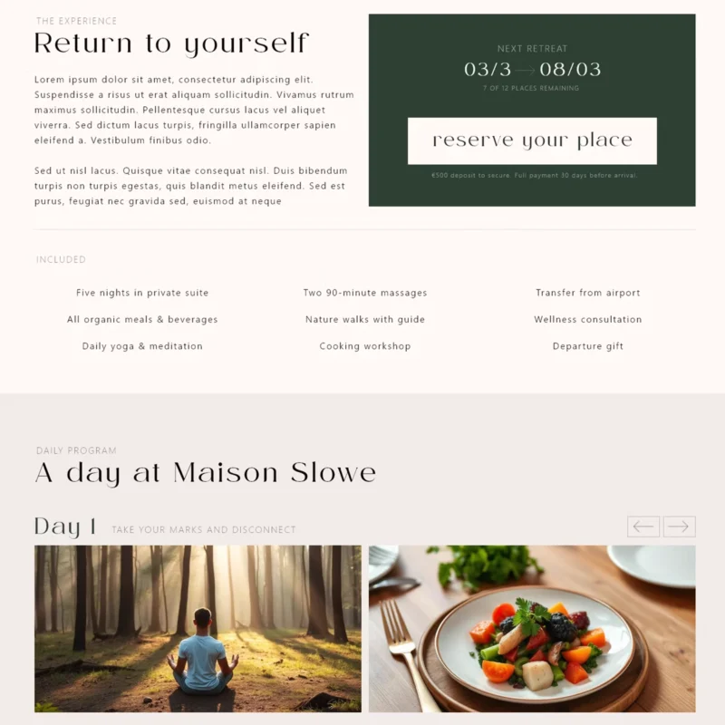 Site pour un organisateur de séjour yoga & relaxation haut de gamme